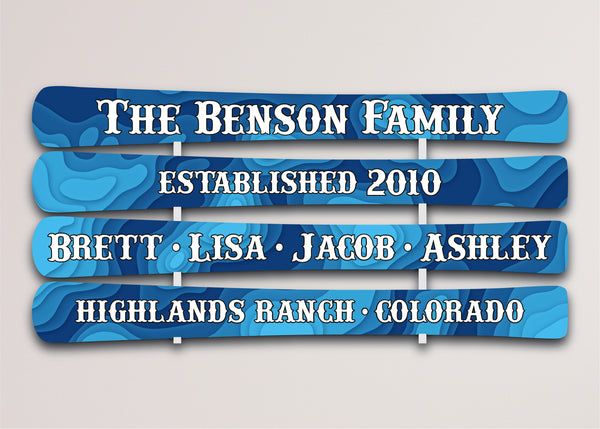 FamilySkis - 4 ski horizontal layout - custom HomeSkis with mounting hardware.  Customize it!