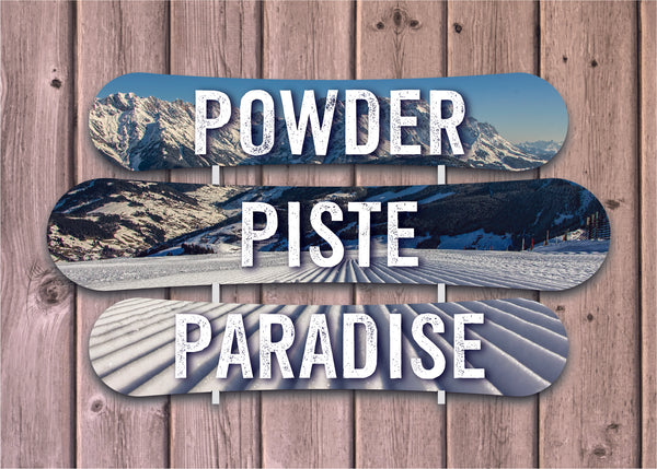 Paradise - 3 snowboard layout - HomeSkis Signature Collection with mounting hardware.